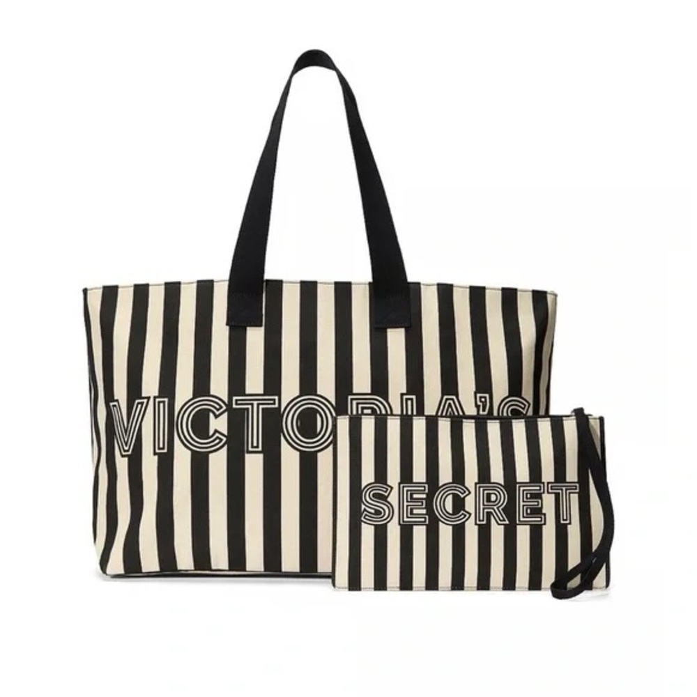 Victoria's Secret Black and Cream Striped Tote
